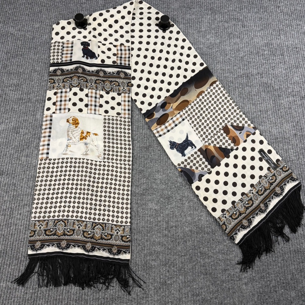 Monique Gardiner Dog Scarf Dachshund Scottie Spaniel Polka Dot Fringe 68x10